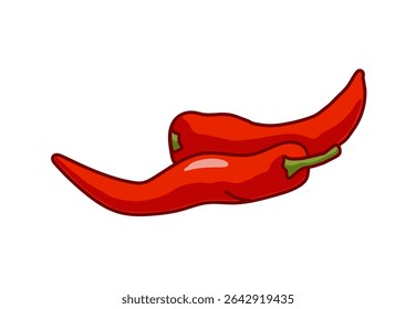 Two red chili pepper on white background. Vector illustration.