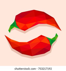 Two Red Chili Peppers in Polygonal Style