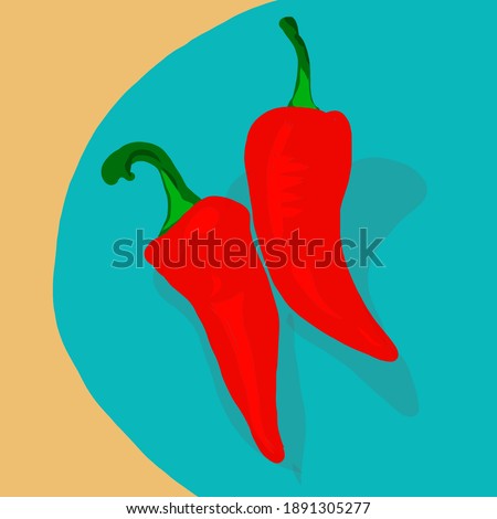 Two red chillies with sea-green and mustard yellow background