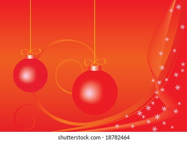 Two red christmas balls, abstract background