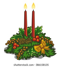 Two red Christmas candles. Vector illustration.