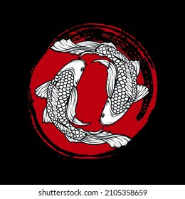  two red circle koi fish vector