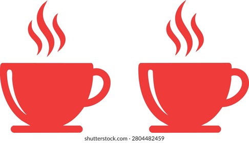 Two red coffee cup with rising steam on white background drink