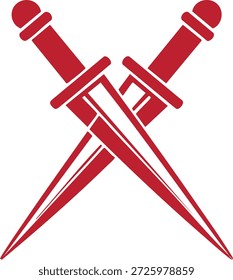 Zwei rot gekreuzte Dolche mit Griffen und Klingen einzeln auf weißem Hintergrund