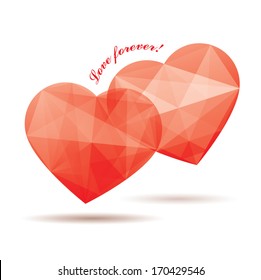 two red crystal hearts