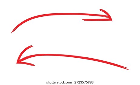 Dos flechas curvas rojas, una apuntando a la derecha y la otra a la izquierda, se muestran sobre un fondo blanco. Formato de Vector escalable adecuado para impresión y...