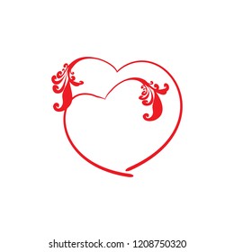 Two red decoration heart on white background sign. Symbol linked, join, love, passion and wedding. Template for t shirt, apparel, card, poster, valentine day, etc. Design element. Vector illustration