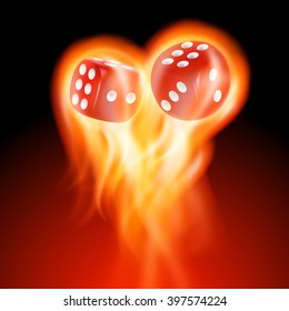 Two red dice in fire. EPS10 vector.
