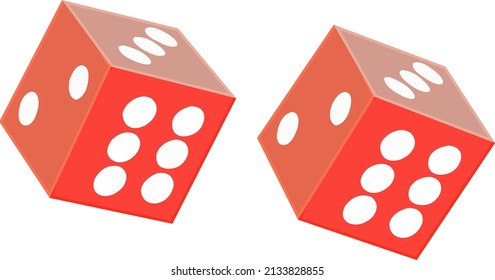 Two red dice, illustration, vector on a white background.