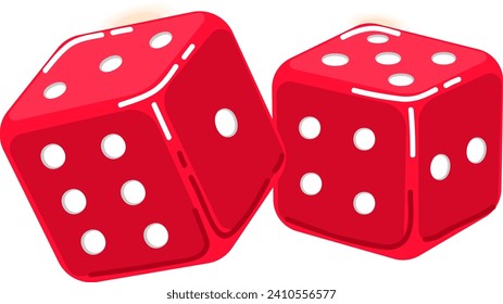 Zwei rote Würfel mit unterschiedlichen Zahlen auf weißem Hintergrund. Casino Glücksspiel und Zufall Konzept Vektorgrafik.