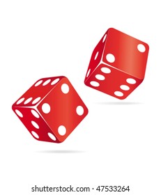 Two red dices. Casino vector icons.