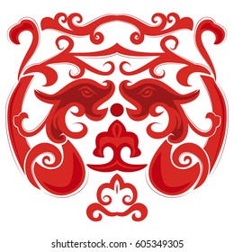 Two red dragon in Chinese style. Element for the design of tattoos or postcards.