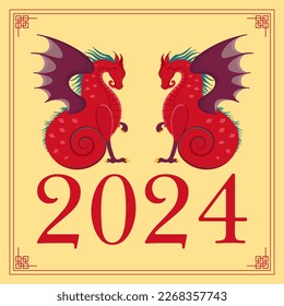 Two red dragons, the symbol of the year 2024.