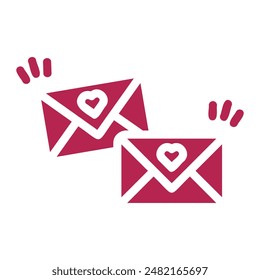 Two red envelopes with hearts on them, floating in the air with exclamation marks above them.