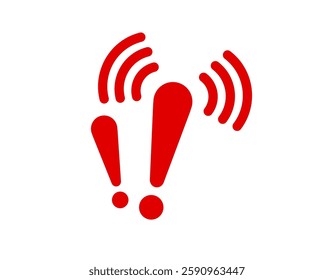 Two red exclamation marks with wi-fi signal waves depict urgency or alert notification.