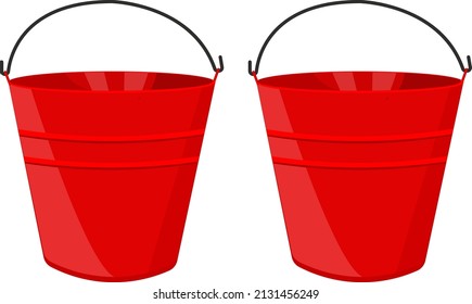 Two red fire buckets, illustration, vector on a white background.