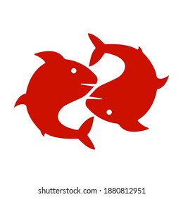 Two red fish on a white background, sign for design, vector illustration