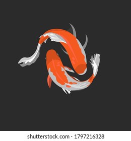 Two red fishes swim vector illustration. Exotic fauna.