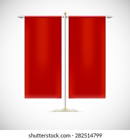 Two red flag on stand, isolated on white background. Vector illustration for your business