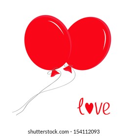 Two red flying balloons. Love card. Vector illustration.