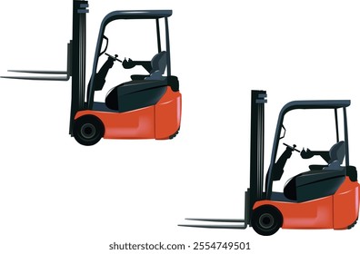 Two red forklifts are lifting pallets, representing efficient warehouse operations and logistics