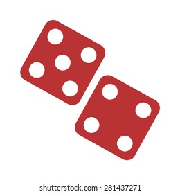Two red gambling dice or casino dice flat vector icon for apps and websites