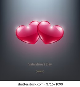 Two red  glass hearts, vector