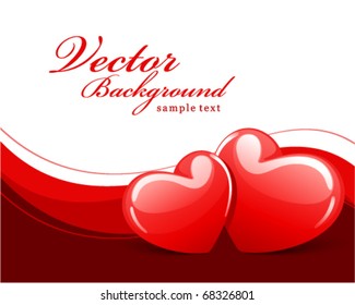 Two red glossy heart Valentine's day vector background