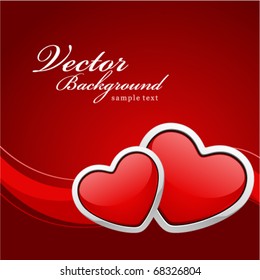 Two red glossy heart Valentine's day vector background