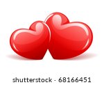 Two red glossy hearts in perspective vector illustration