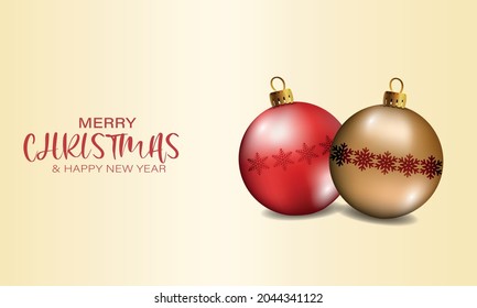 Two red and gold Christmas balls isolated on a pastel background