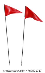 Two red golf flags. Set of golf flags on a white background. Vector illustration