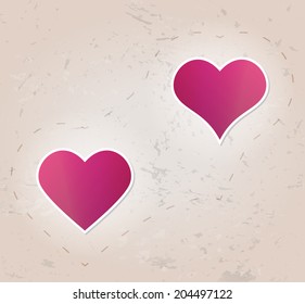 two red gradient hearts as a symbol of love on grunge background