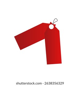Two red gradient tags linked by a black string, forming an abstract design on a white background.