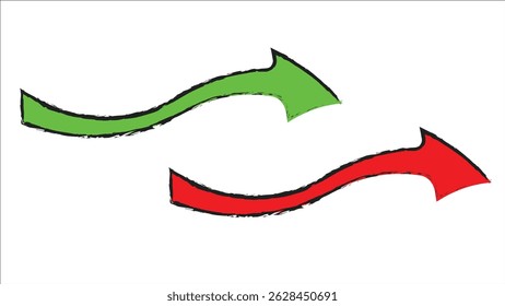 Two red and green arrows on a white background