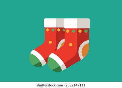 Two red and green striped socks on a blue background. The socks are placed next to each other and appear to be standing upright