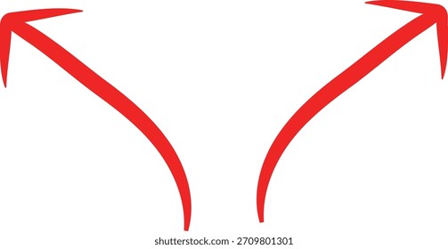 Vector de dos flechas rojas dibujadas a mano hacia arriba y hacia afuera - Símbolo de elección y desviación