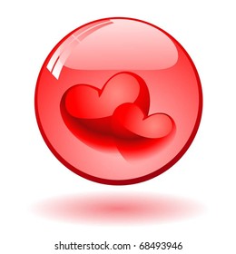 Two red heart inside the ball on a white background. Vector.