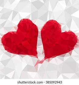 Two red heart low poly vector
