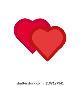 Two red heart on white background sign. Symbol linked, join, love, passion and wedding. Template for t shirt, apparel, card, poster, valentine day. Design element. Vector illustration