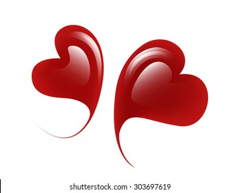 two red heart on white background