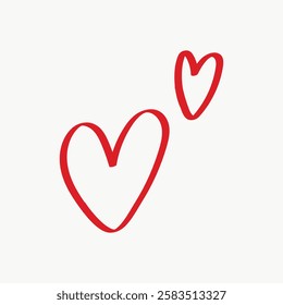 Two red heart outlines on a white background, symbolizing love and affection. The hearts are simple and elegant, conveying a sense of warmth and connection. Valentine's Day illustration vector.