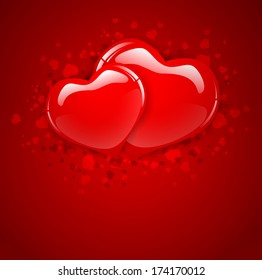 Two Red Heart Over Red Background