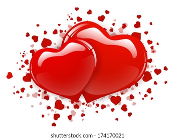 Two Red Heart Over White Background