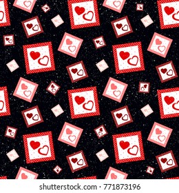 Two red heart seamless with white dots