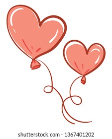 Two red heart shape balloons vector or color illustration