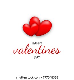 Two red heart shape. Happy Valentines Day greeting card. Realistic 3d. Holiday vector illustration. Valentine's day romantic symbol. Love people Valentine lettering text design web banner.
