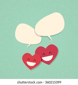 Two Red Heart Shape Love Couple Chat Vector Illustration