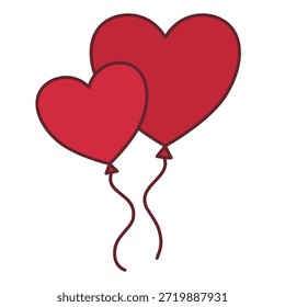 Dos globos rojos en forma de corazón flotando en cuerdas elemento gráfico