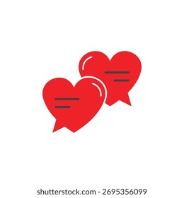 Duas bolhas de fala em forma de coração vermelho com linhas pretas.